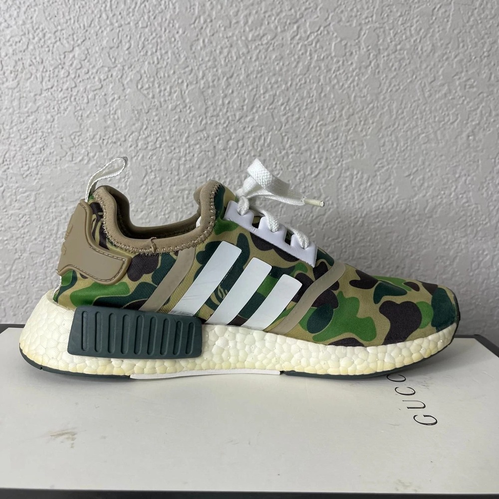 Adidas NMD R1 Bape BA7326 Olive Camo Running Shoes Sneakers Lace up Men's 7 US